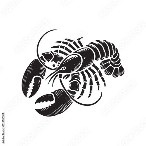 Black Color Lobster silhouette design Vector Illustration, Solid White Background (4).eps