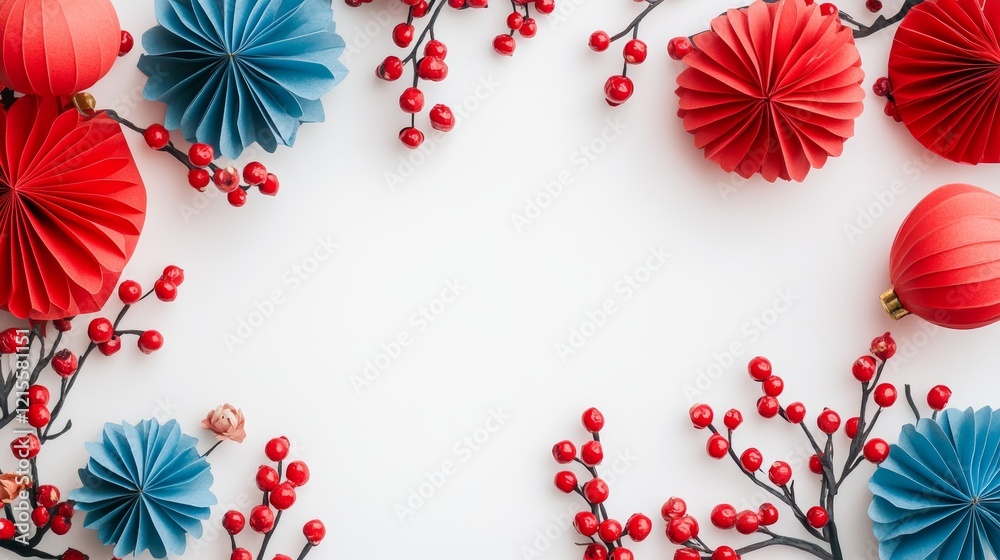 a copy space with white blank space and lantern and floral accent