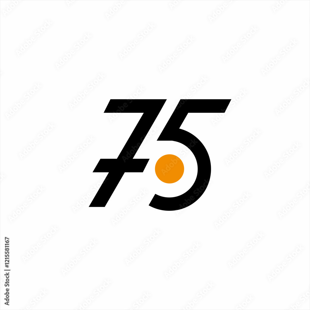 Number seventy five logo design with plus sign. Number seventy five logo design with plus sign.