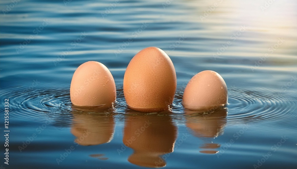 three eggs floating on serene water surface three eggs floating on serene water surface