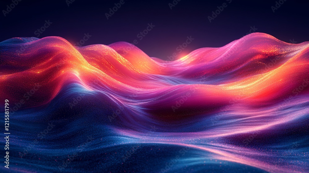 Fototapeta premium Abstract vibrant landscape with glowing waves.
