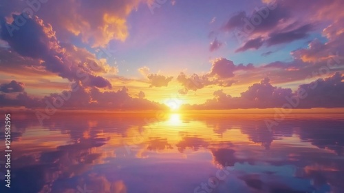 Serene Sunset Reflections Over Calm Waters with Colorful Clouds in the Sky