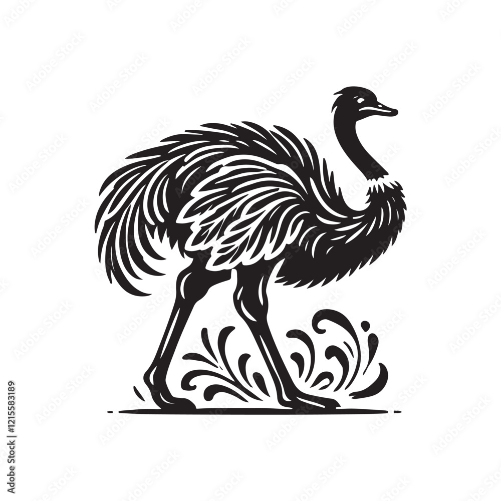 Fototapeta premium Black Color Ostrich silhouette design Vector Illustration, Solid White Background (11).eps