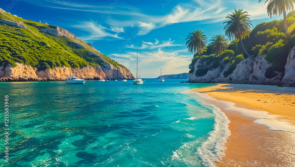 Naklejka premium stunning nature, beach Ibiza Spain, sunny summer day