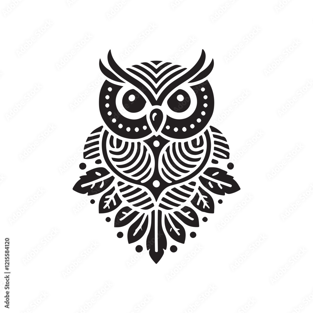 Fototapeta premium Black Color Owl silhouette design Vector Illustration, Solid White Background (8).eps
