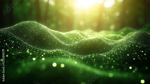 Fantastic illustration - sound wave shown in the space of forest and nature