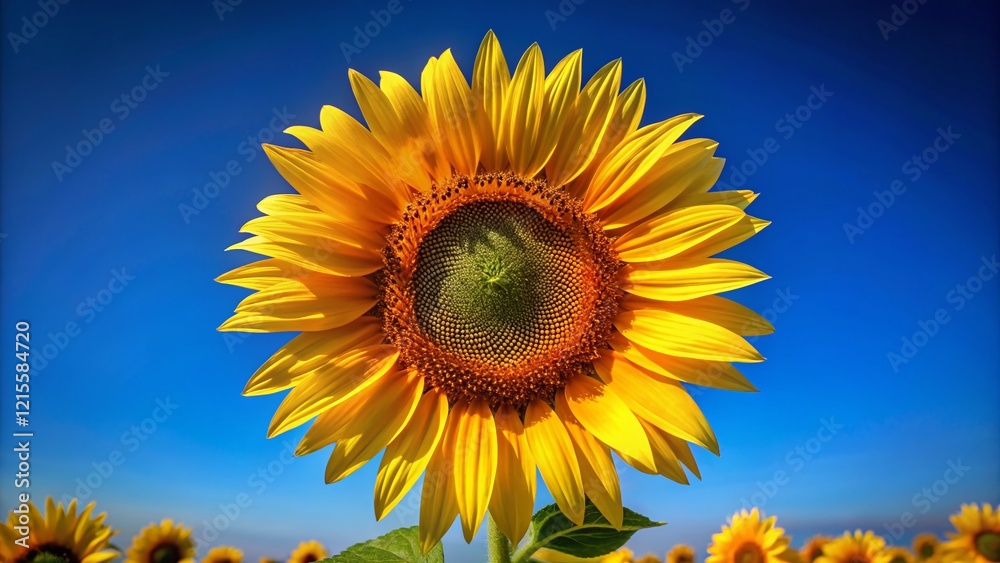 Vibrant Ripe Sunflower Against a Deep Blue Summer Sky - Stock Photo Vibrant Ripe Sunflower Against a Deep Blue Summer Sky - Stock Photo