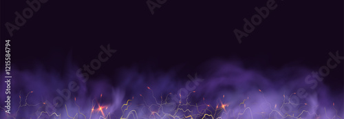 Powerful electrical current energy. Flash of lightning in a magic frame. Neon discharge in smoke effect.