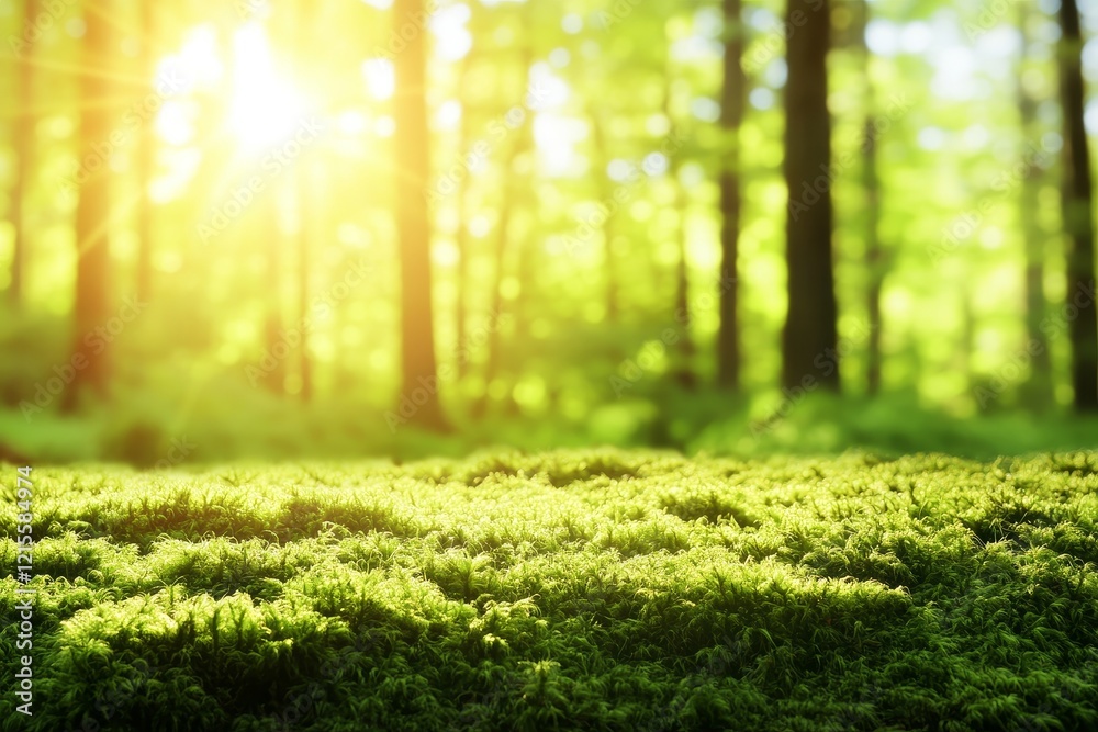 A soft carpet of moss drapes the magic morning forest in the north of the Khabarovsk region of Russia A soft carpet of moss drapes the magic morning forest in the north of the Khabarovsk region of Russia