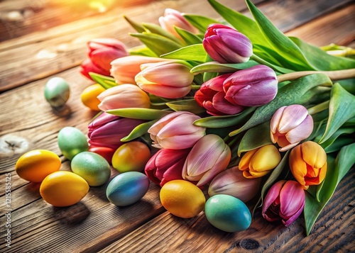 Vibrant Spring Easter Still Life: Tulips & Eggs
