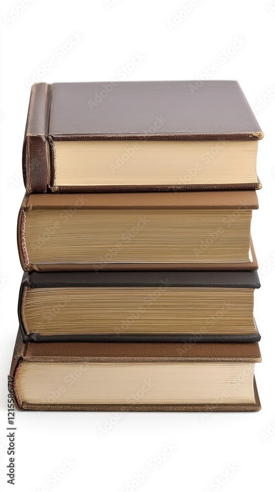A stack of five books with brown covers, suggesting reading or study purposes. A stack of five books with brown covers, suggesting reading or study purposes.