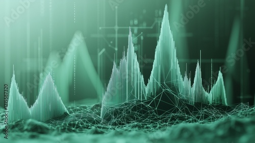 Cryptocurrency trading graph with MACD signals on a muted green background photo