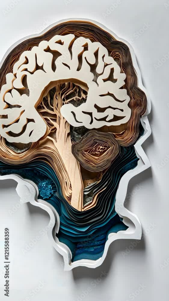 Intricate layered paper art depicting a tree design with vibrant colors and textures Intricate layered paper art depicting a tree design with vibrant colors and textures