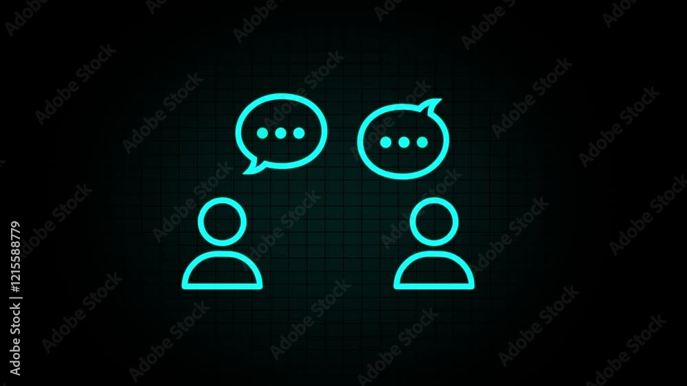 Chat conference icon. 2 Person with speech bubble contact icon animated and grid background. 4k motion graphic comunication concept. Chat conference icon. 2 Person with speech bubble contact icon animated and grid background. 4k motion graphic comunication concept.