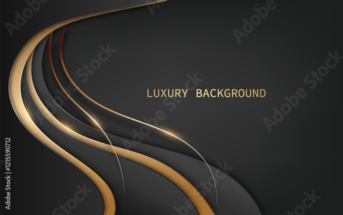 Modern black and gold abstract design with a luxurious style combination curve golden lines and ribbons.