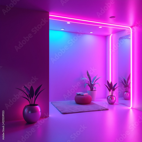 liminal space tunnel, neon lights, 3d render
