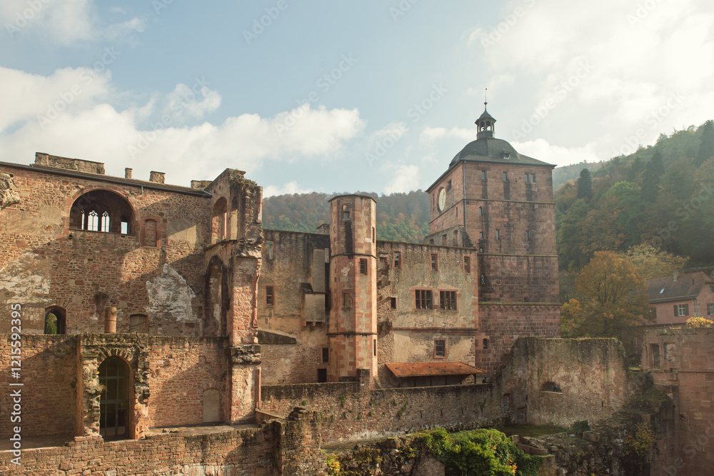 Historic Heidelberg Castle Ruins in Autumn,Germany Historic Heidelberg Castle Ruins in Autumn,Germany