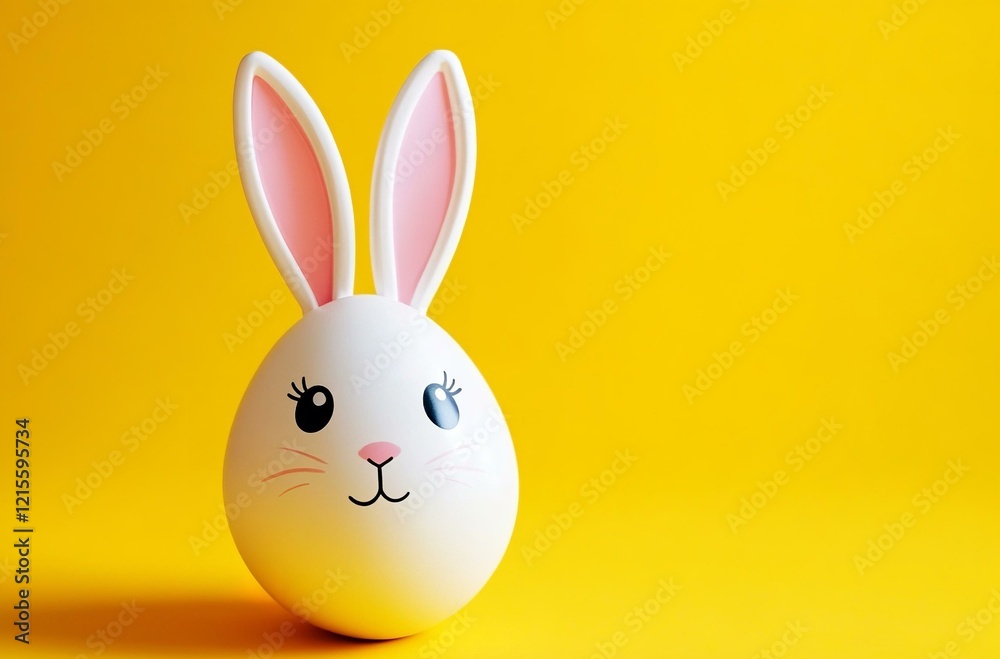 Obraz premium A cute bunny egg with delightful pink ears set against a vibrant yellow background perfect for Easter themes