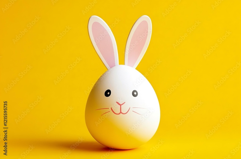 A cute bunny egg with delightful pink ears set against a vibrant yellow background perfect for Easter themes A cute bunny egg with delightful pink ears set against a vibrant yellow background perfect for Easter themes