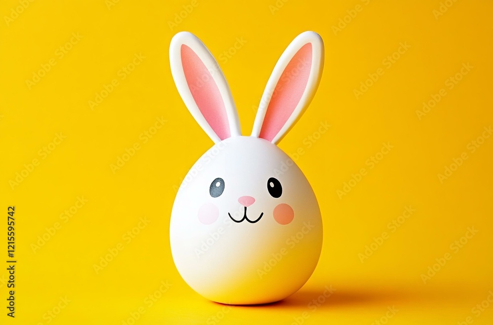 A cute bunny egg with delightful pink ears set against a vibrant yellow background perfect for Easter themes A cute bunny egg with delightful pink ears set against a vibrant yellow background perfect for Easter themes