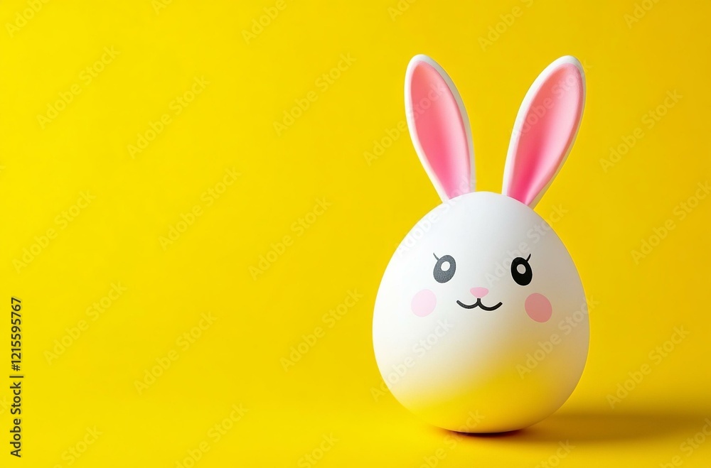 Obraz premium A cute bunny egg with delightful pink ears set against a vibrant yellow background perfect for Easter themes