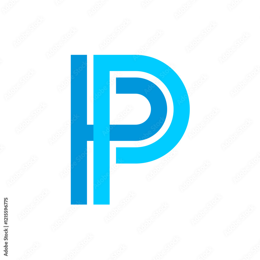 Letter P initial creative logo. Parallel blue color two lines style text symbol. Technical theme construction icon. Letter P initial creative logo. Parallel blue color two lines style text symbol. Technical theme construction icon.