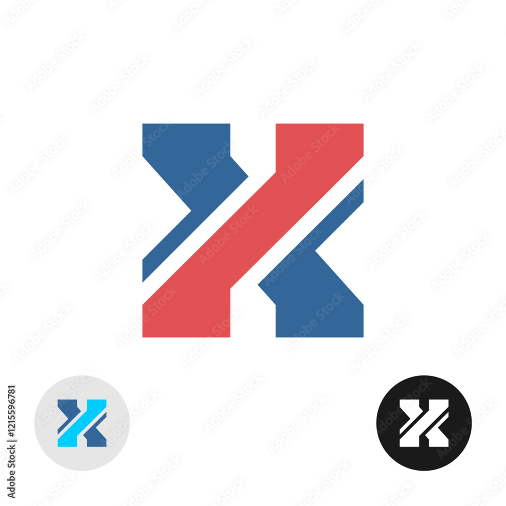 Letter X initial technical theme construction creative logo. Blue and red color wide lines style text symbol. Letter X initial technical theme construction creative logo. Blue and red color wide lines style text symbol.