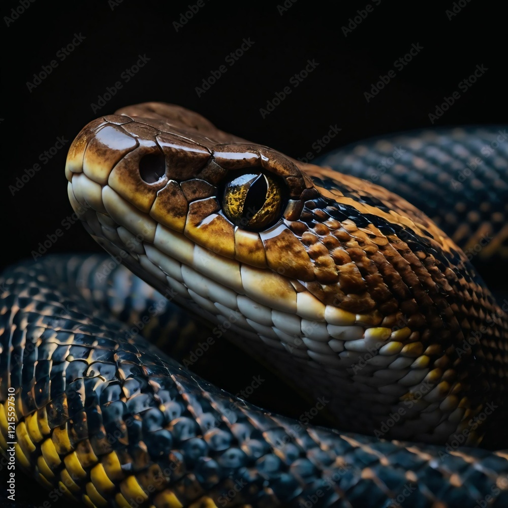 close up of a snake on a black background close up of a snake on a black background
