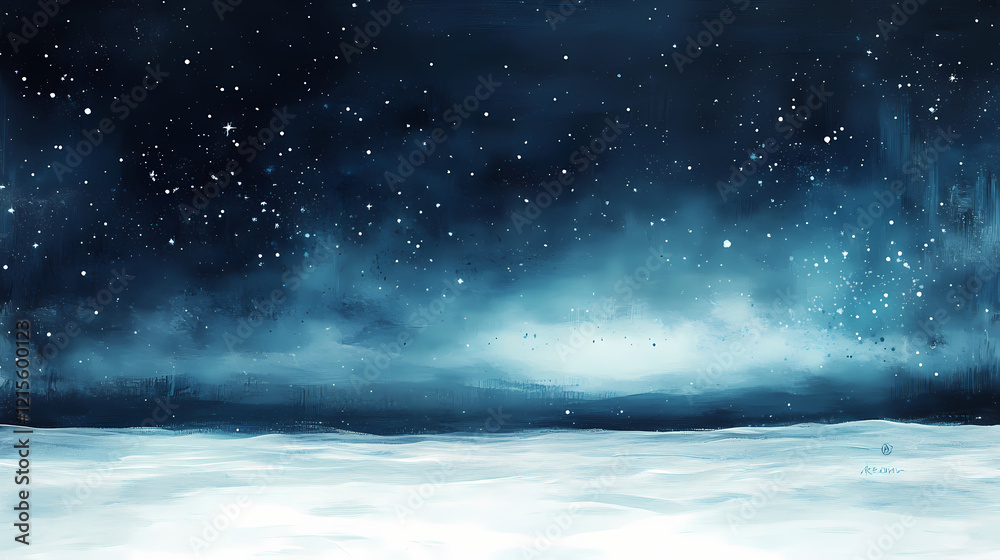 A tranquil winter night unfolds with deep indigo skies transitioning to pale azure, adorned with sparkling stars and soft, textured snow drifts below. Indigo Skies. Illustration A tranquil winter night unfolds with deep indigo skies transitioning to pale azure, adorned with sparkling stars and soft, textured snow drifts below. Indigo Skies. Illustration