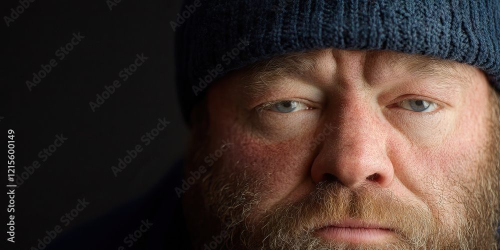 Close-up Portrait of Bearded Man in Knit Cap Close-up Portrait of Bearded Man in Knit Cap