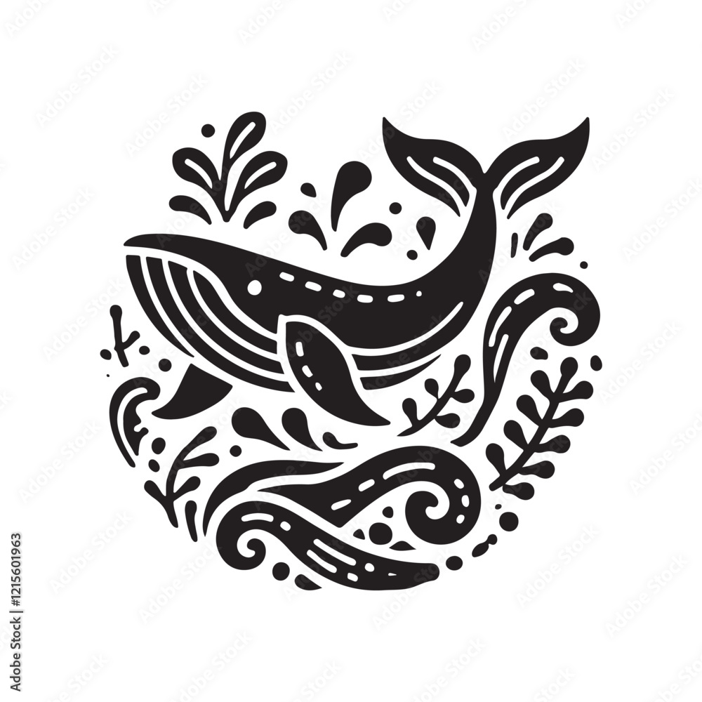 Obraz premium Black Color Whale silhouette design Vector Illustration, Solid White Background (5).eps