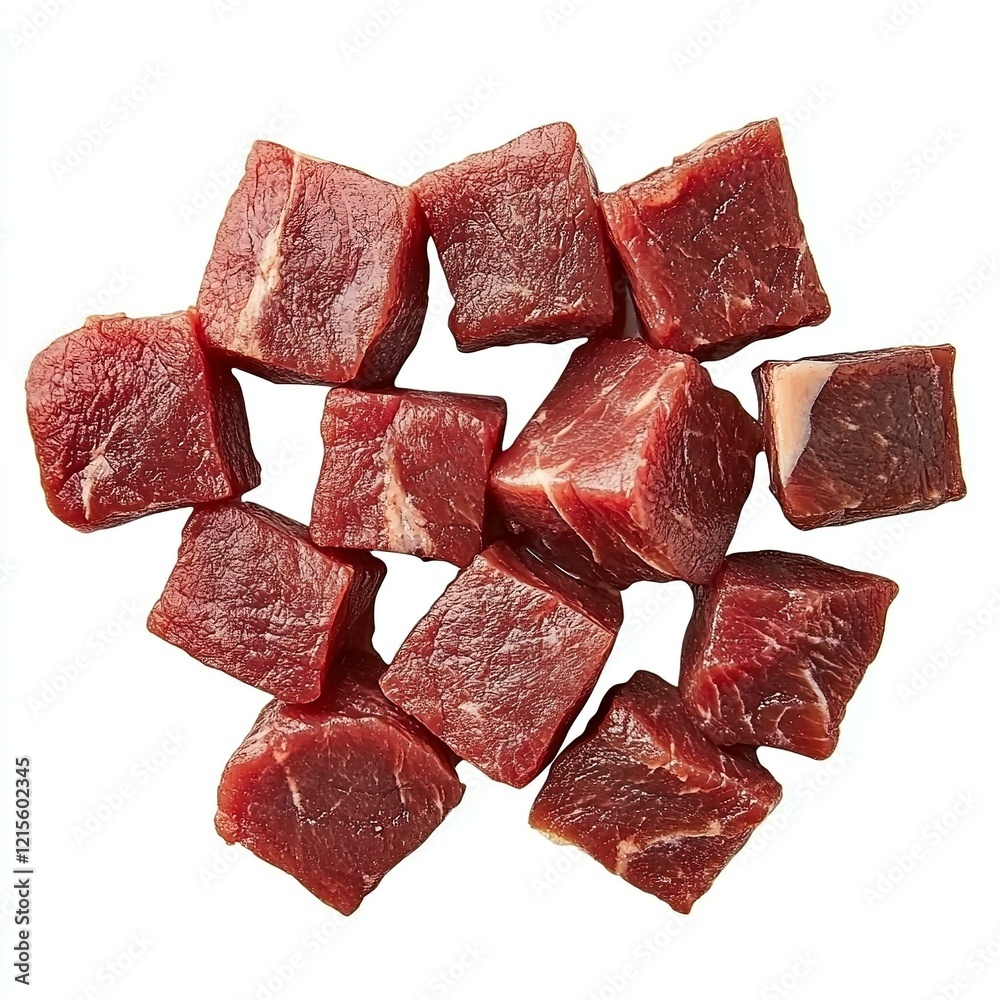 Raw meat pieces cut into squares or cubes isolated on transparent background. Raw meat pieces cut into squares or cubes isolated on transparent background.