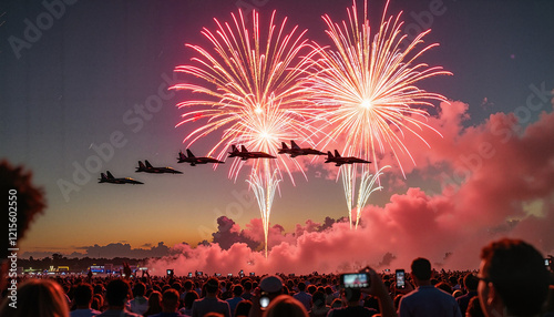 Fireworks and fighter jets dazzle crowd at sunset airshow