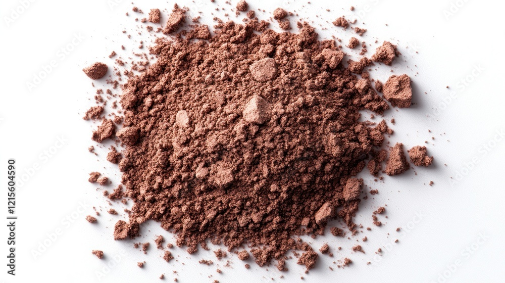 Crushed brown powder on white background, cosmetic ingredient, studio shot Crushed brown powder on white background, cosmetic ingredient, studio shot