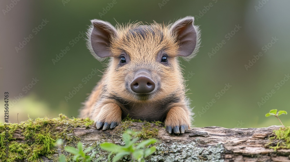 Cute Wild Piglet Forest Log Spring Nature Cute Wild Piglet Forest Log Spring Nature