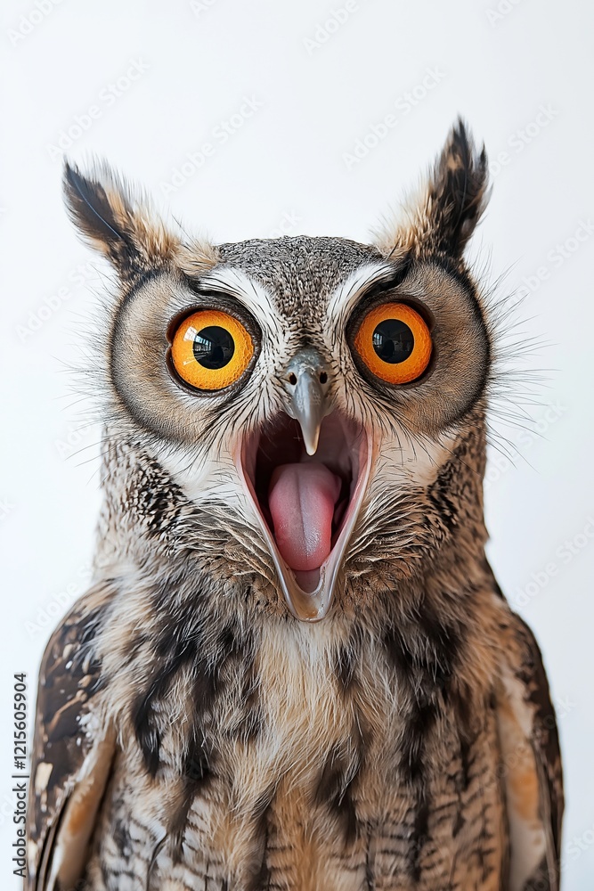 A mesmerizing owl expressing a wide range of feelings with a yawn. A mesmerizing owl expressing a wide range of feelings with a yawn.
