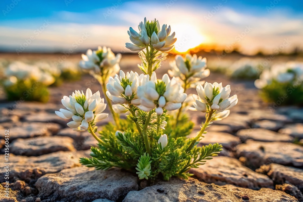 White Locoweed Oxytropis pilosa Blooming on Chalky Ukrainian Steppe White Locoweed Oxytropis pilosa Blooming on Chalky Ukrainian Steppe