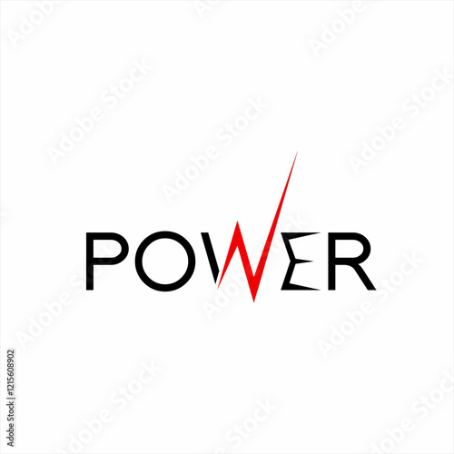 Power word logo design with lightning symbol on letter W.