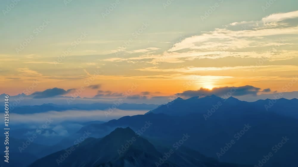 a breathtaking view of a golden sunset over rugged mountain peaks