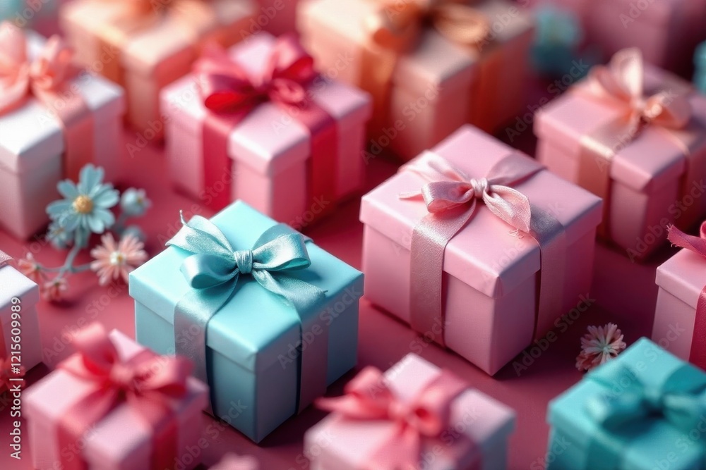 Array of elegant gift boxes, love label, silky ribbons , romantic, celebration Array of elegant gift boxes, love label, silky ribbons , romantic, celebration