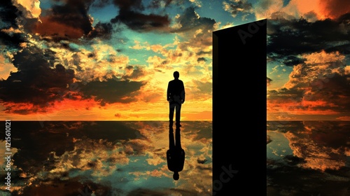 In the mirror, a silhouette foretells the confident future self, visualizing success