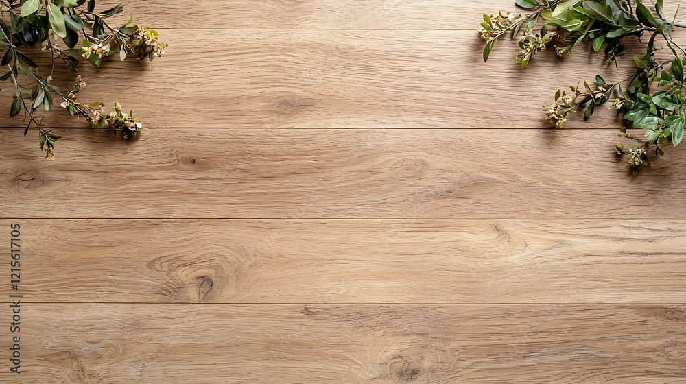 Light wood texture background with green plants Light wood texture background with green plants