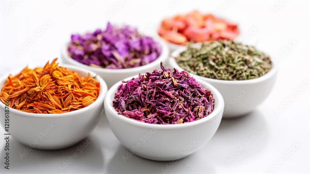Exploring the vibrant world of dried herbs and flowers in a sunlit kitchen setting Exploring the vibrant world of dried herbs and flowers in a sunlit kitchen setting