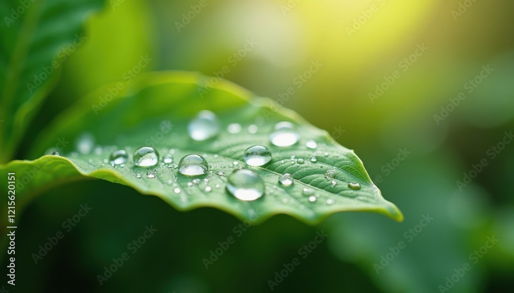 Morning dew on a vibrant green leaf, illuminated by soft sunlight. A close-up showcasing the beauty of nature's details. Morning dew on a vibrant green leaf, illuminated by soft sunlight. A close-up showcasing the beauty of nature's details.