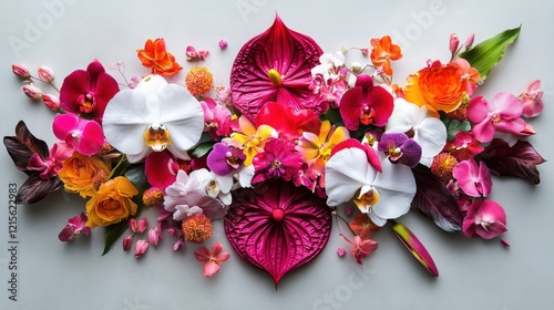 Vibrant Floral Arrangement: A Symphony of Orchids, Anthuriums, and Roses