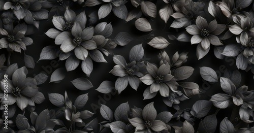 Delicate charcoal petals in intricate floral patterns,  minimalist decor,  botanical elements,  elegant wallpaper