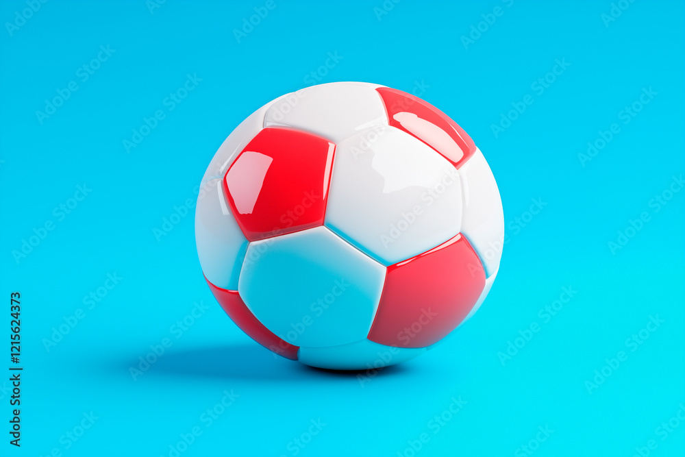Red and White Soccer Ball on Blue Background