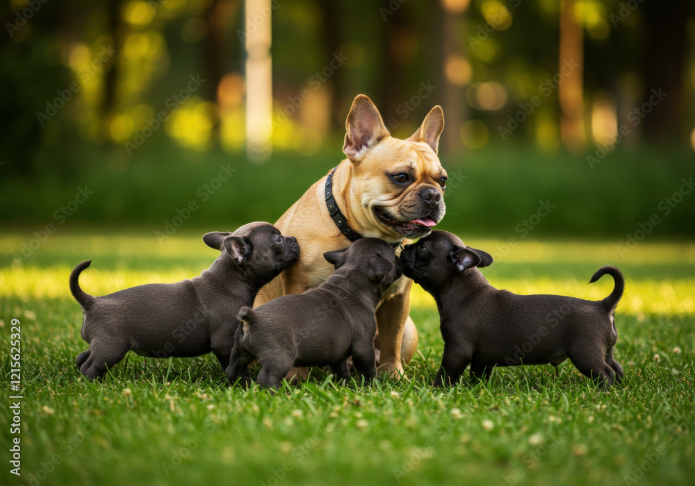 Female French Bulldog with puppies Female French Bulldog with puppies