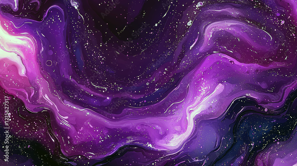 Obraz premium Cosmic Swirls: Abstract Purple Galaxy Painting, Space Art, Fluid Design