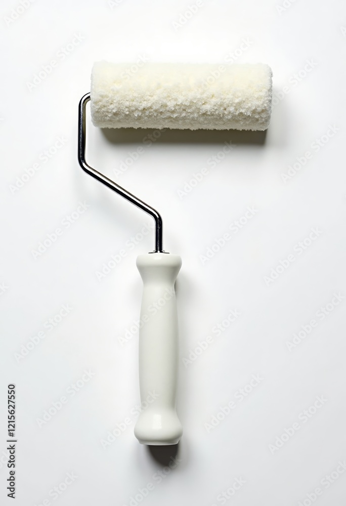 Obraz premium A white paint roller with a ceramic handle, isolated on a white background. Perfect for DIY projects and home improvement.